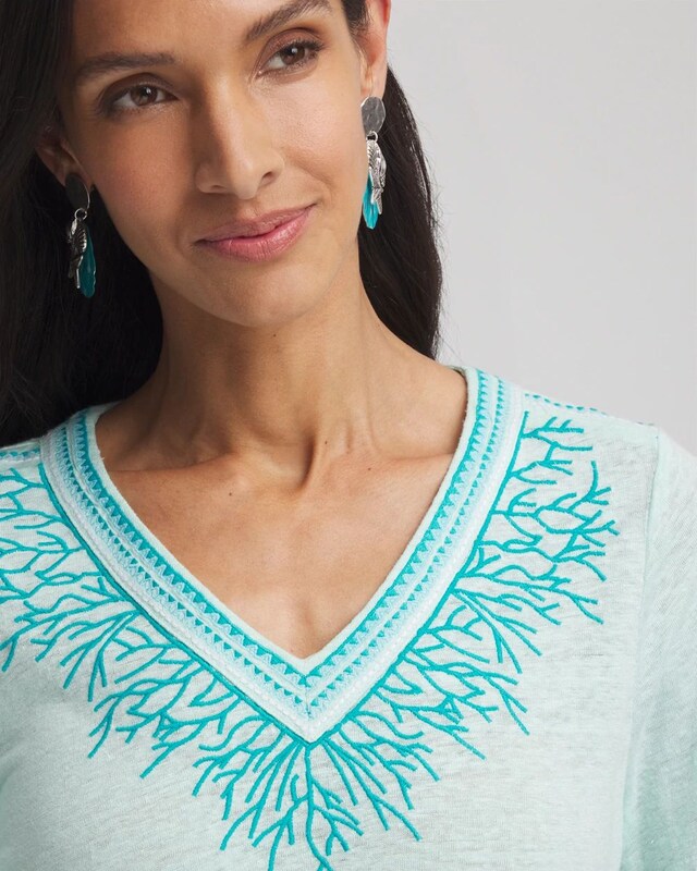 Linen Embroidered V-Neck Tunic - image 4